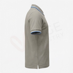 Polo à manches courtes gris pour homme avec poche, couleur unie, design tissé décontracté, coupe classique - Product Image 3