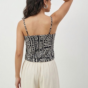 Womens Tribal Geometric Print <b>Camisole</b> <b>Top</b> V Neck Spaghetti Strap Black White Cami Apparel Manufacturer - Product Image 2