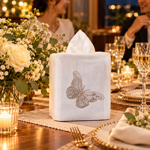 Elegante Cubierta para Caja de Pañuelos de Papel con Bordado de Mariposas, Portapañuelos Cuadrado de Tela Blanca, Adorno para Decoración del Hogar y Regalo - Product Image 4