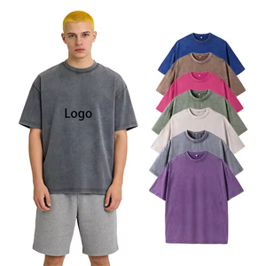 Custom Print Blank Washed T Shirt, Men's Women's Loose Fit Casual Tee 100% Cotton Custom <b>Logo</b> Crew Neck Blank Tee - Product Image 1