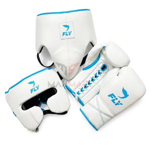 <b>Red</b> White Fly Boxing Set Premium Genuine Cowhide <b>Leather</b> Full Finger Quick Dry Breathable Moisture Wicking Adjustable Closure - Product Image 6