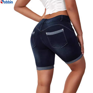 Shorts Casuales de Mezclilla para Mujer, de Alta Calidad, Cómodos, Color Personalizado, Transpirables, con Bolsillos, Corte Recto, Cintura Alta, Lavado Desgastado - Product Image 3