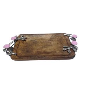 Bandeja de Servir de Madera de Acacia con Asa de Metal Hecha a Mano de la Mejor Calidad, Bandejas de Servir de Madera Artesanales, Bandejas Decorativas Naturales - Product Image 5