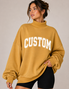Service OEM ODM – Sweat-shirt femme à col montant, logo frontal, coupe oversize, épaules tombantes, manches longues, tricoté, séchage rapide – Collection Printemps-Été - Product Image 1