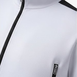Ensemble de survêtement blanc pour homme, col montant, veste zippée et pantalon de jogging, en polyester tricoté respirant, style sportif, collection automne - Product Image 6