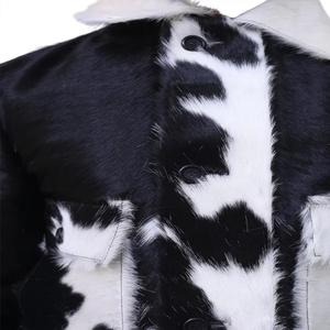 Men Western Style Cow Print Faux <b>Fur</b> Jacket Black White Button Front Winter Outerwear Winter <b>Coat</b> Regular Fit Thick Material - Product Image 5