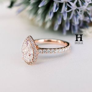 Anillo de Compromiso de Lujo con Doble Halo y Diamantes Cultivados en Laboratorio de Corte Redondo, Oro Rosa de 14K, Anillo Nupcial Brillante con Múltiples Piedras, Certificado - Product Image 3