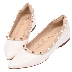 Ann'S <b>White</b> Women Patent Leather Pointed Toe <b>Pumps</b> Studded Low Heel Dress Shoes Elegant <b>Ladies</b> Office Shoes - Product Image 1