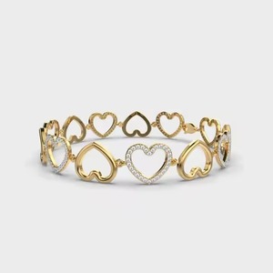 Handmade Bracelet 18k Yellow Gold Moissanite Heart Bracelet Bangle Moissanite Diamond Bracelet <b>Gift</b> for - Product Image 1