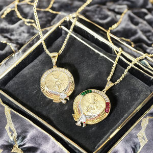 Collier pendentif médaillon en alliage plaqué or Elfic avec pierre en zircon pour hommes et enfants - <span class=keywords><strong>Bijoux</strong></span> cadeau religieux - Product Image 5