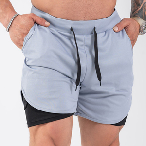 OEM Men’s Sports Double <b>Layer</b> Shorts Breathable Running Gym Workout Shorts with Inner Tights - Product Image 2