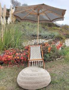 Sombrilla Recta Bohemia de Cuerda de Algodón, Parasol Manual para Patio Exterior, Toldo de Jardín Tejido a Mano con Borlas, Ideal para Viajes - Product Image 1