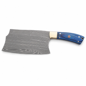 Cuchillo de Cocina Multifuncional Burraq de Acero de Damasco con Mango de Madera Azul, Hoja Recta de Punta Caída de 12 Pulgadas y 0.5mm - Product Image 1