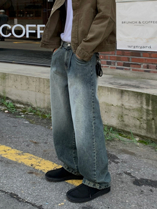 2026 New Stock Men's Stonewashed Denim Wide Leg Jeans High Waist Loose Fit Cotton Casual Autumn Style - Product Image 4