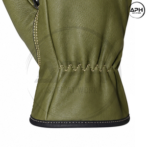 Gants de conduite en cuir vert olive avec paume renforcée contrastante, gants de travail robustes, gants de conduite tout-terrain - Product Image 6