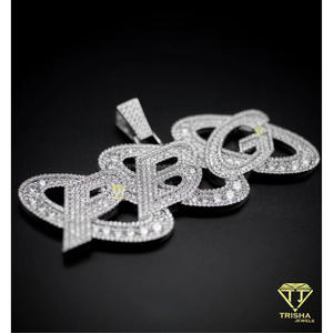 Pendentif Lettre Personnalisé en Moissanite PBG, Collier Hip Hop VVS Couleur D, Sertissage Glacé, Argent 925 Certifié GIA, Unisexe - Product Image 2