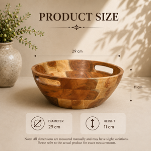 Bol de service en bois classique avec poignées intégrées, artisanal, multi-usages, pour salade, fruits, en-cas, fruits secs, vaisselle rustique - Product Image 2