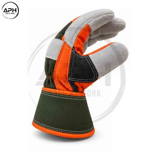 Guantes de Trabajo Color Verde Oliva Grisáceo y Naranja con Refuerzo Texturizado en la Palma, Puño Elástico y Puño de Guante Extendido - Product Image 6