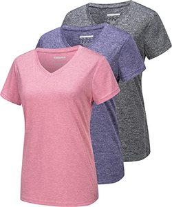 เสื้อยืดโยคะคอวีแขนสั้นสำหรับผู้หญิง สีพื้น ผ้าโพลีเอสเตอร์ ระบายอากาศได้ดี ทรงปกติ เสื้อผ้าออกกำลังกาย เสื้อยืดคอวีสำหรับผู้หญิง - Product Image 3