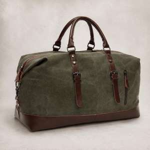 Sac de voyage en toile cirée durable et cuir véritable, imperméable, unisexe, sac de week-end, sac de voyage pour une nuit, sac à main LCTB-0169 - Product Image 1