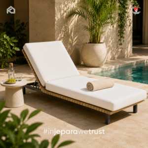 Chaise longue de luxe Arika en teck premium, résistante aux UV, avec coussin, pour villa, resort, piscine, Jepara - Product Image 1