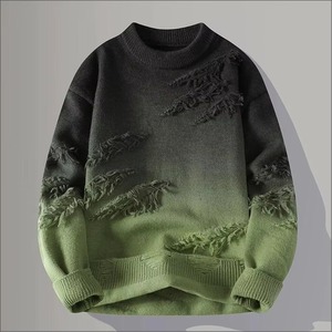 Pull en tricot noir surdimensionné pour homme avec franges, col rond, pull d'hiver anti-boulochage, coupe classique, couleur unie - Product Image 4