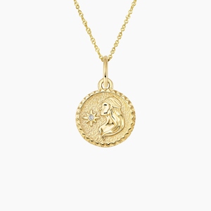 Virgo Zodiac Coin <b>Medallion</b> Diamond Pendant Necklace - Product Image 1