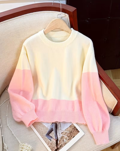 Pull décontracté pour femme à manches longues, coupe ample, avec logo personnalisé sur le devant, en maille respirante polyester/coton, color block, pour l'automne - Product Image 3