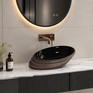 Lavabo Ovalado de Cerámica Negra de Estilo Europeo Moderno, Lavabo de Sobremesa para Baño de Hotel - Product Image 1