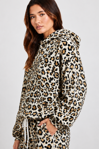 Sudadera con capucha premium para mujer, con estampado de leopardo blanco y amarillo, con contraste de colores, estilo urbano, venta al por mayor, para ropa de mujer - Product Image 3