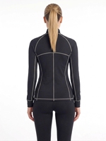 Vêtement de sport pour femme, rouge, manches longues, fermeture éclair sur le devant, tricoté, compression, polyester, séchage rapide, couleur unie, couche de base