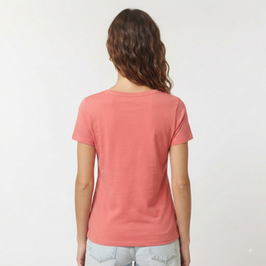 T-shirt rose à col rond pour femme, manches courtes, couleur unie, décontracté, respirant, 100% coton jersey, coupe classique, pour le printemps et l'été - Product Image 3