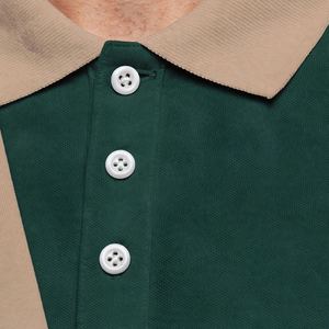 Polo personnalisé vert foncé beige à manches raglan pour homme, style vintage, blocs de couleur, en piqué de coton, uniforme d'équipe, logo brodé, OEM, vente en gros - Product Image 5