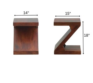 Modern Z-Shaped Solid Wood End <b>Table</b> | Geometric Solid Wood Side <b>Table</b> for Living Room - Product Image 3