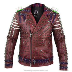 Chaqueta de Cuero Genuino para Hombre al por Mayor, Estilo Bomber Ajustado con Tachuelas, Novedad, Chaquetas de Cuero con Tachuelas, Estilo Motero - Product Image 1