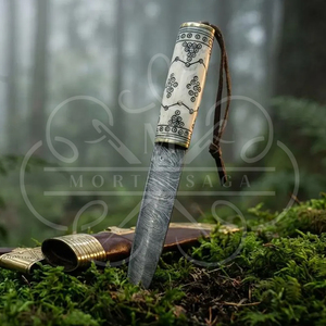 Couteau de chasse multifonction léger à lame fixe MORTAL SAGA en acier inoxydable Damas fait main, manche en bois de rose - Product Image 3