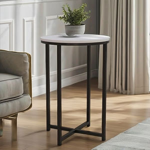 Hampstead Collection End <b>Table</b>, Modern <b>White</b> Top, Crisscross Matte Black Frame, Stylish & Sturdy - Product Image 1