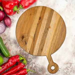 Planche à découper ronde avec poignée, surface lisse et épaisse, idéale pour couper, servir des pizzas et présenter élégamment en cuisine - Product Image 1