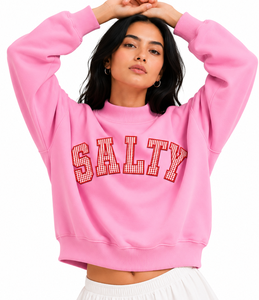 Suéter de cuello alto para mujer al por mayor, 100% algodón, oversize, con aplique de letras personalizado, mangas caídas y logotipo frontal - Product Image 5