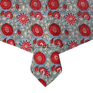 New Handmade Indian Floral Hand Block Printed Cotton <b>Tablecloth</b> <b>Square</b> Table Cover for Wedding Home Decor and Events - Product Image 4