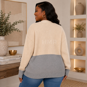 HMR Sisterhood Sorority Acrylic Knitted V-Neck <b>Cardigan</b> With Contrast Color Pockets Full Sleeve Casual Top - Product Image 4