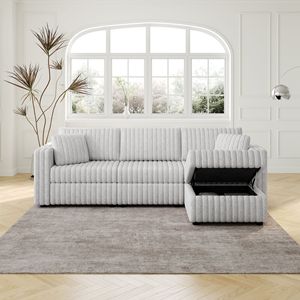 Divano a 3 Posti in Morbido Peluche a Forma di Coniglio, 270 cm, Elegante e Confortevole con Pouf Idraulico da 78 cm per Camera da Letto o Soggiorno - Product Image 2