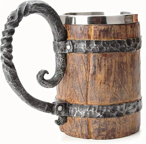 FAIZA CRAFT Chope à bière en bois avec couvercle anti-fuite en acier inoxydable, isolation sous vide, motif de Noël, compatible micro-ondes - Product Image 6