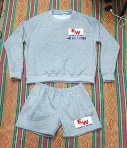 Custom Women's Winter <b>Sweat</b> <b>Set</b> Embroidered Logo Street Style Casual Sweatshirt Short 2 Pcs <b>Set</b> Low MOQ Factory 100% Polyester - Product Image 1