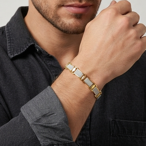 PULSERA DE ESLABONES TEXTURIZADOS EN TONOS ORO Y PLATA PARA HOMBRE DIVYORO - Product Image 4