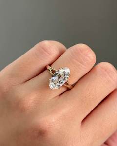 Bague Chevalière Authentique Moval en Diamant Taillé 3.01Ct Certifié IGI, Or Massif 14K, Cadeau de Mariage ou de Fête pour Demoiselle d'Honneur - Product Image 5