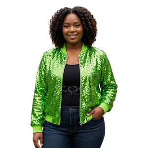Cosh International New Arrival Custom <b>Green</b> <b>Sequin</b> Varsity Sisterhood Bomber <b>Jacket</b> Windproof Sorority Satin Greek Apparel - Product Image 1