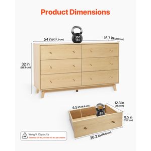 Comò Moderno in Rovere con 6 Cassetti e Dispositivo Antiribaltamento Scorrevole per Armadio Appartamento - Product Image 3