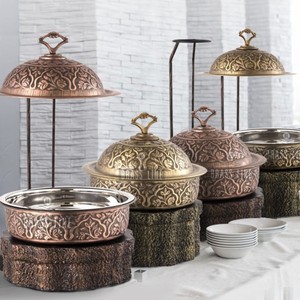 Decorative Brass Chafing Dish <b>Server</b> with Lid and Base Stand, Stylish <b>Buffet</b> Warmer for Catering Events - Product Image 1