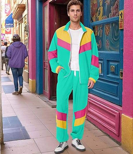 Men's Color Blocking Tracksuit Full Length Zipper Fly Casual Sportswear Breathable Polyester Windbreaker <b>Jacket</b> Pants Set Spring - Product Image 3